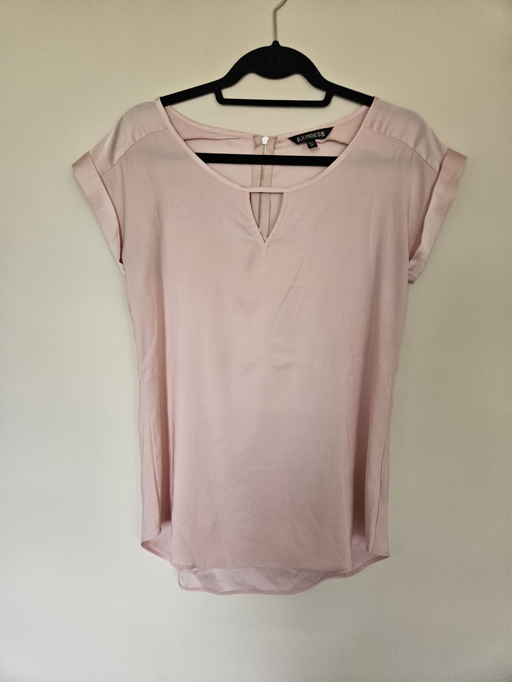 Express Light Pink Short Sleeve Keyhole Blouse